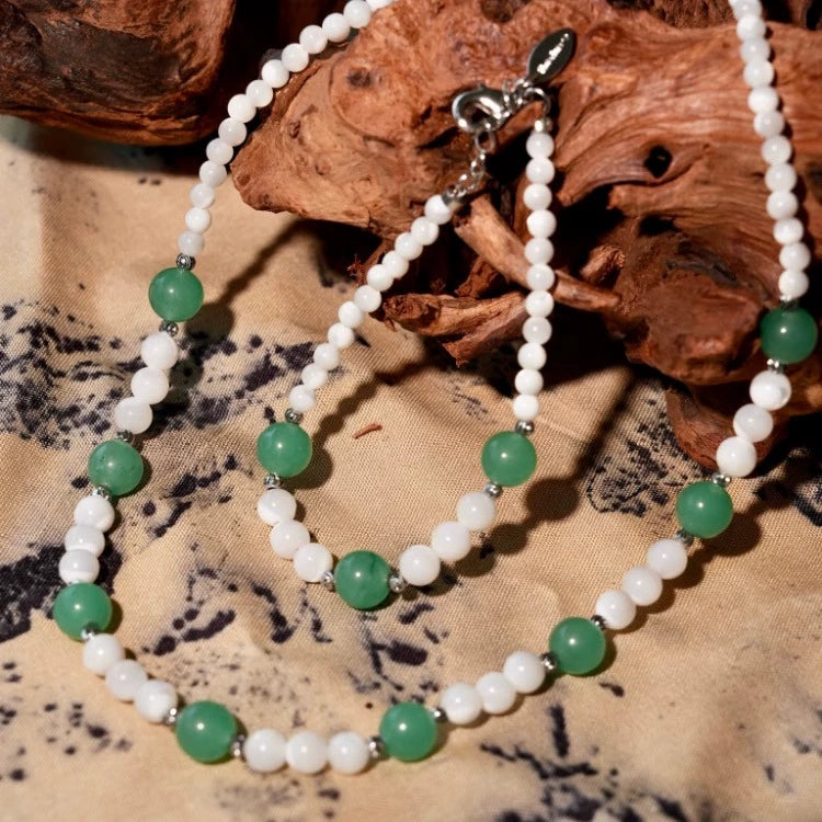 "Jade Spring" New Chinese Green Agate Horseshoe Snail Shell Bead Necklace Bracelet Cool Chinese Style Set Summer