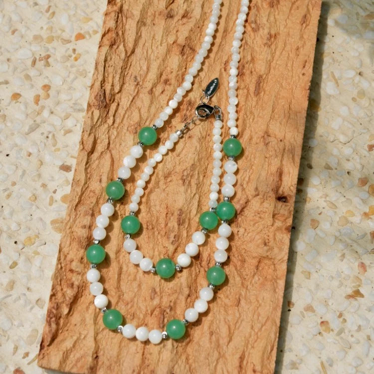 "Jade Spring" New Chinese Green Agate Horseshoe Snail Shell Bead Necklace Bracelet Cool Chinese Style Set Summer