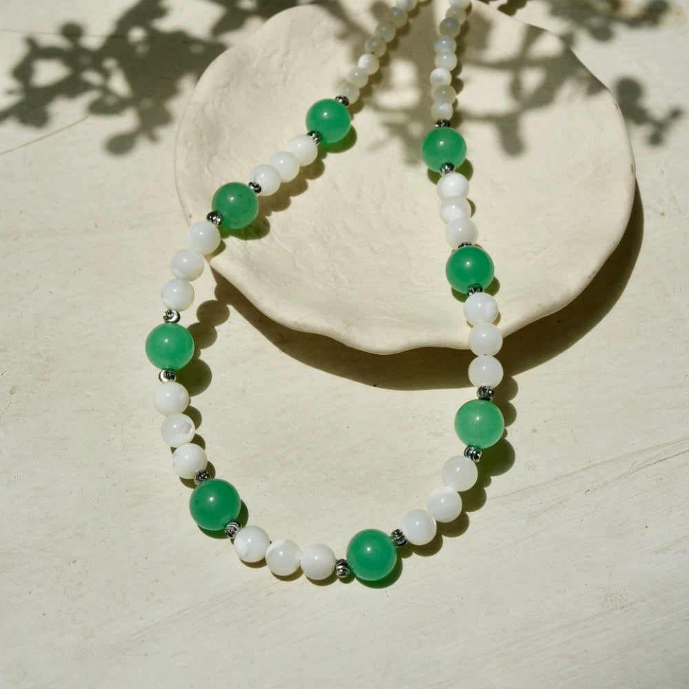 "Jade Spring" New Chinese Green Agate Horseshoe Snail Shell Bead Necklace Bracelet Cool Chinese Style Set Summer