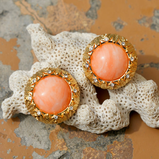 "Fen Shan" pays tribute to Tiff@ny antique design gold Seiko relief pink orange coral color earrings