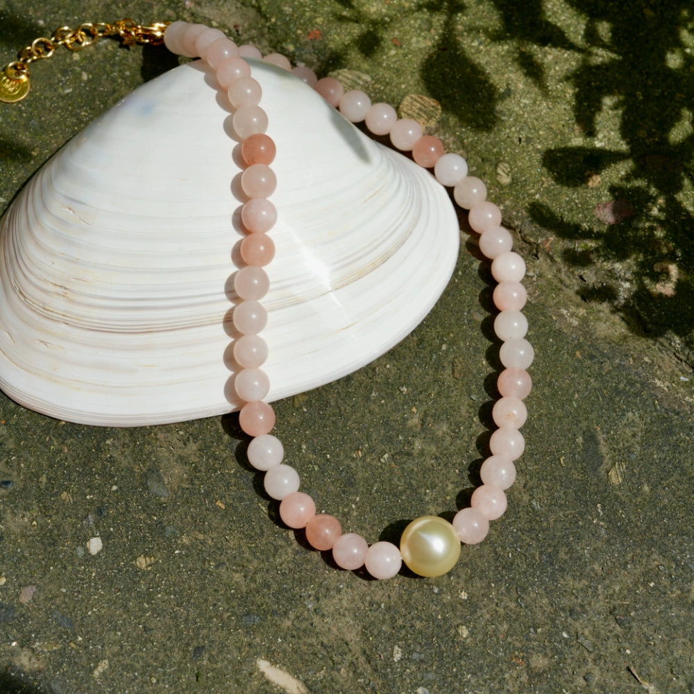 "White Peach Jasmine" original handmade natural pink crystal glass pearl necklace peach stone gift new Chinese style