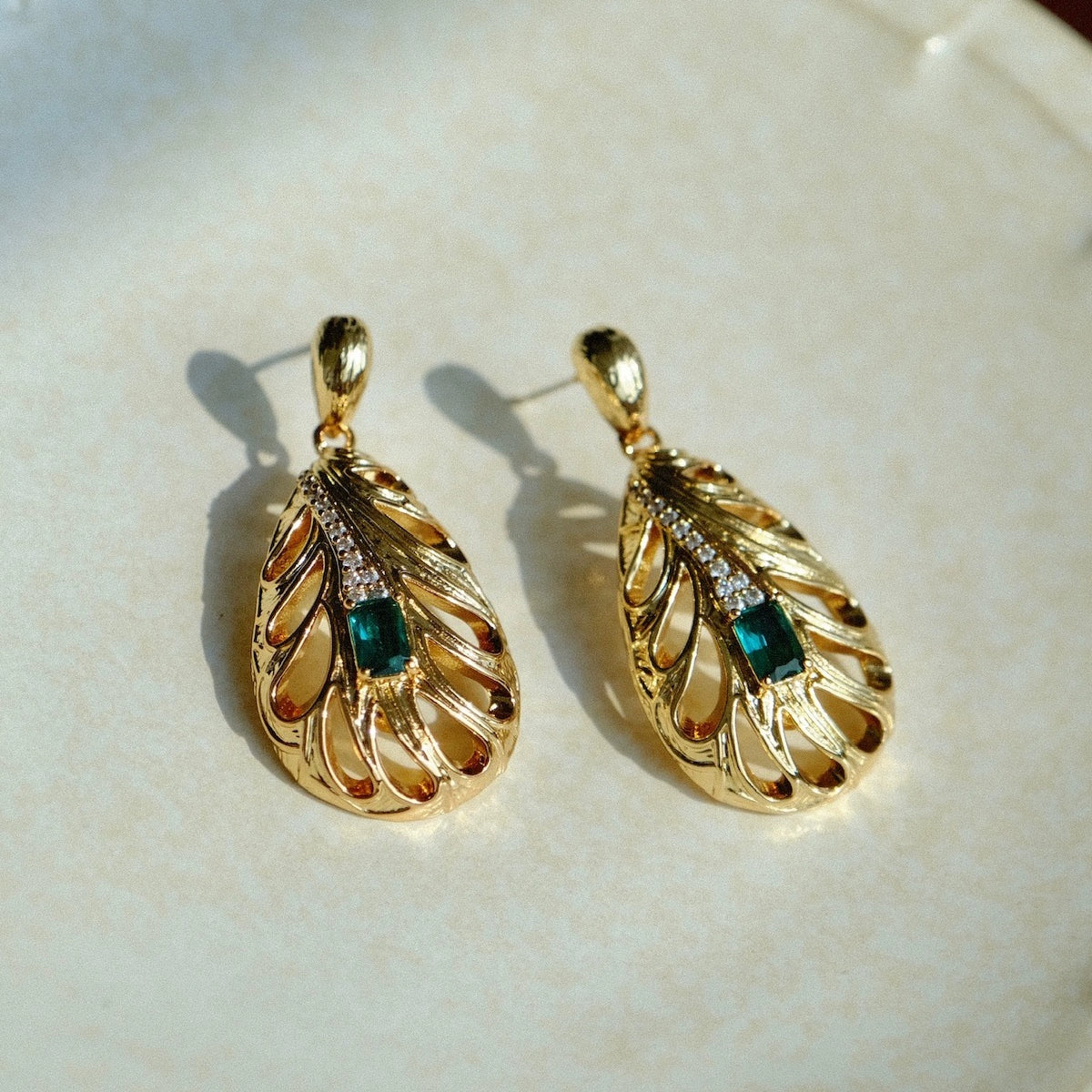 Light jewelry line "Phoenix Feather" medieval style gemstone pendant earrings unique design exotic earrings