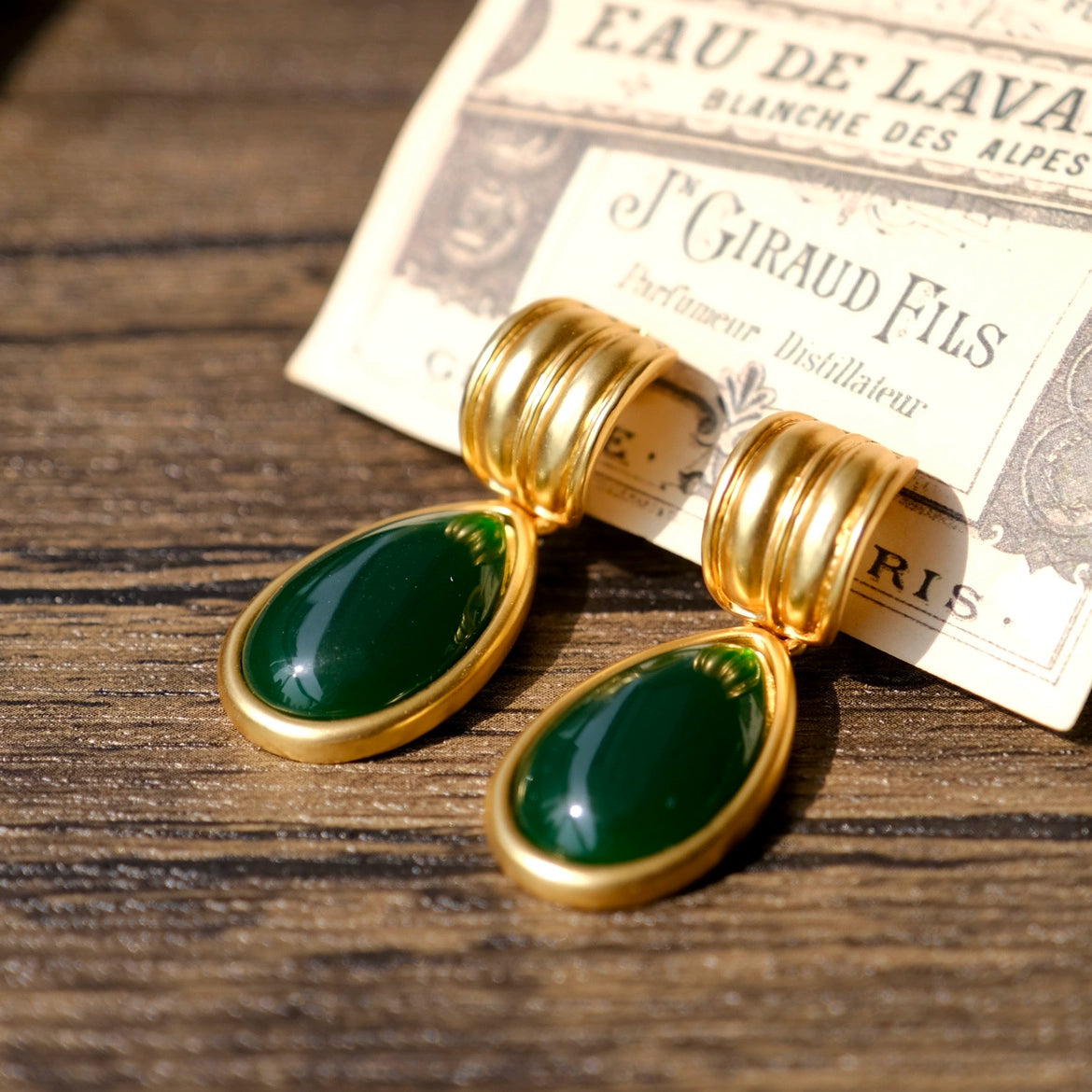 "King's Lake" Vintage original homemade vintage earrings emerald water drop spring and summer ear clips