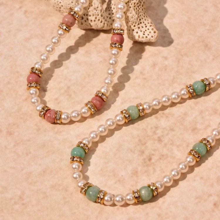 "Yingtaoyulan" French literary pearl necklace pink blue rhodonite amazonite light luxury spring and summer all-match fresh