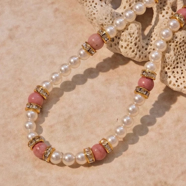 "Yingtaoyulan" French literary pearl necklace pink blue rhodonite amazonite light luxury spring and summer all-match fresh