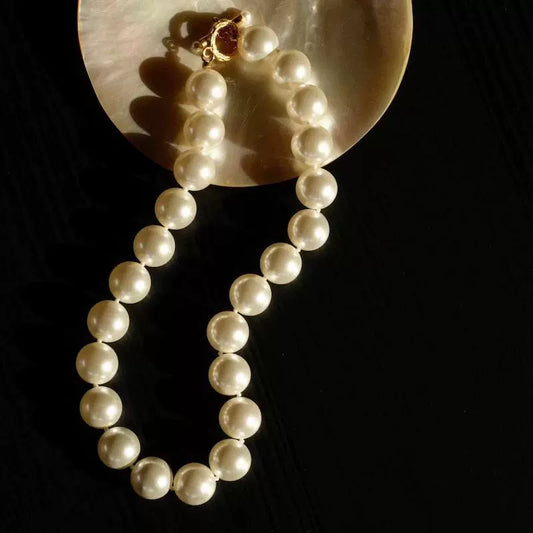 "Tribute to 1991" Xiangjia show model antique style glass hand-knotted large pearl OT buckle necklace 16mm