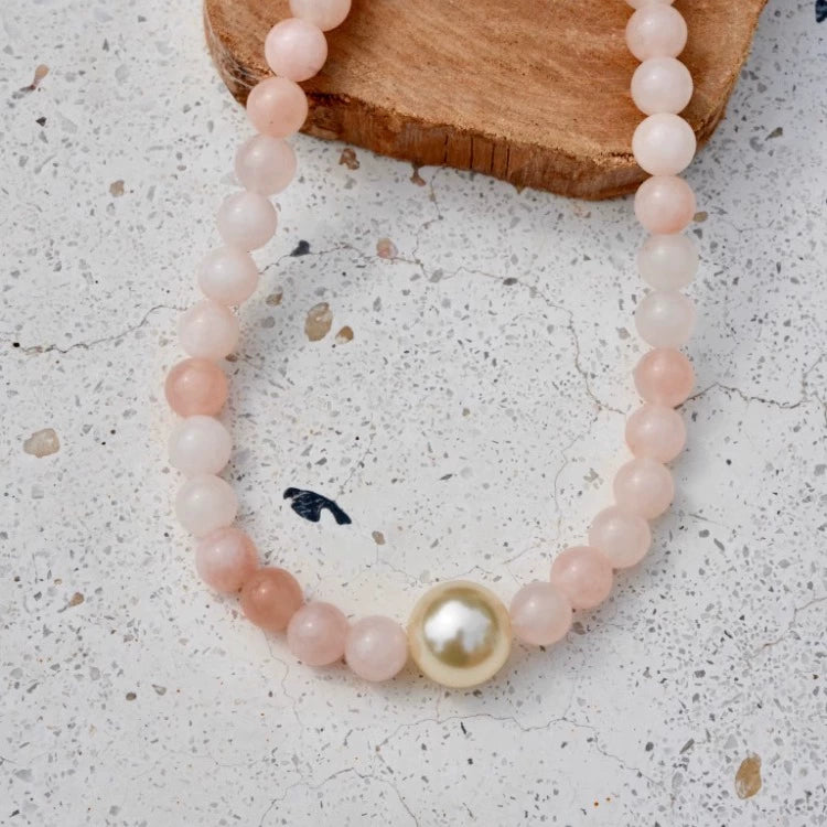 "White Peach Jasmine" original handmade natural pink crystal glass pearl necklace peach stone gift new Chinese style