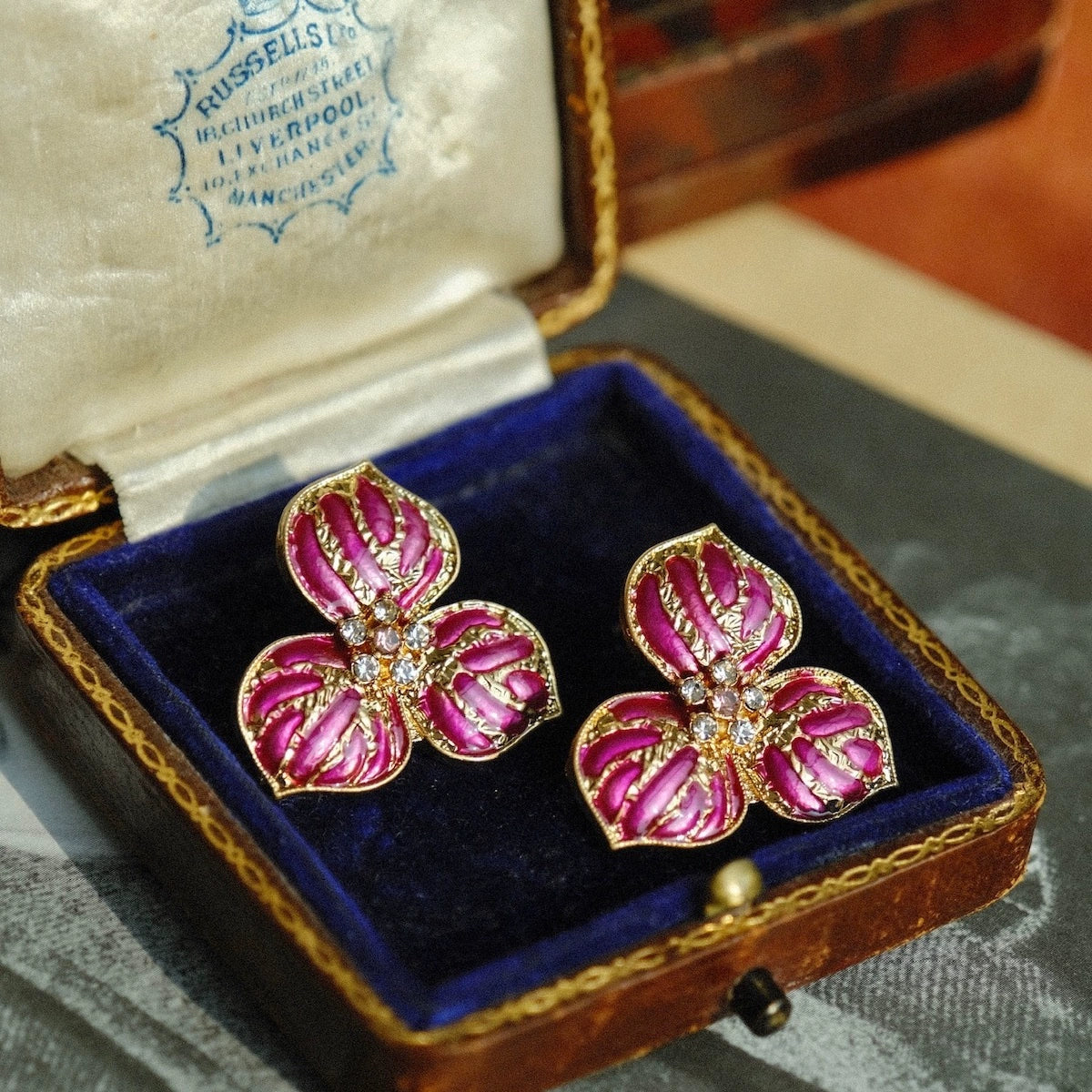 "Orchid" Di@r classic replica French retro handmade enamel flower earrings Rose red New Year gift