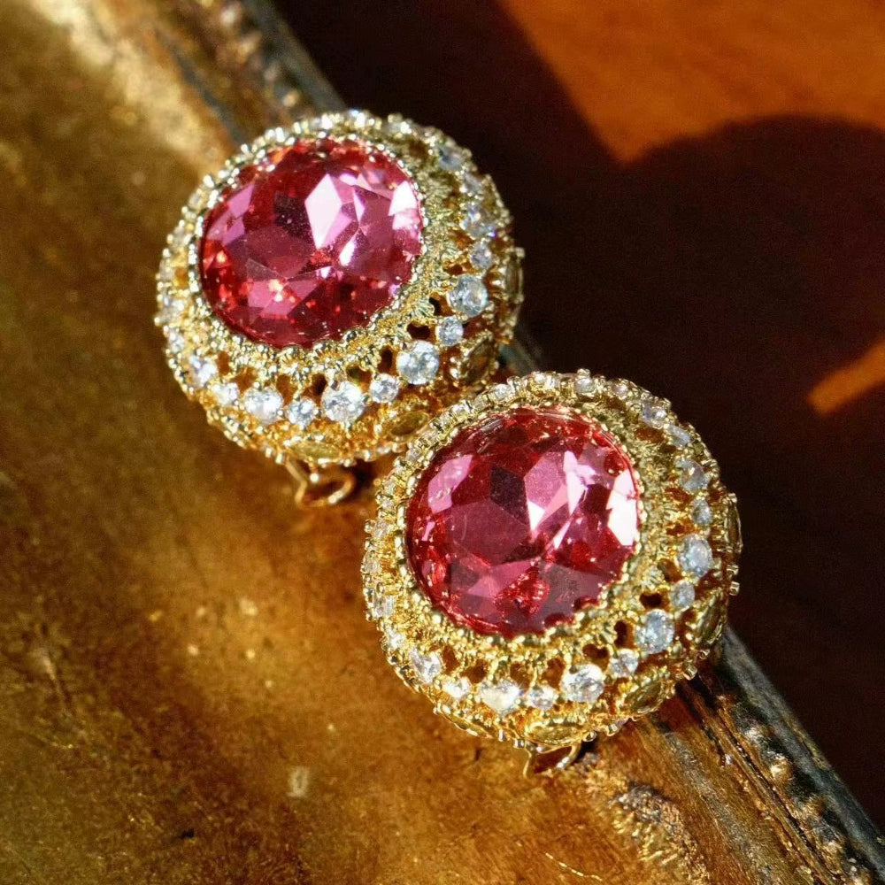 Antique line "Marie Antoinette" Butcher @ Ti replica pink gemstone earrings wax inlaid zircon Rococo court style