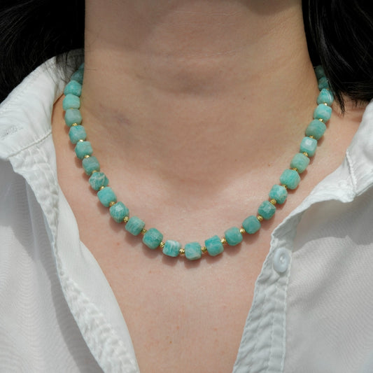 "Glacier" original design natural amazonite beaded necklace mint mambo spring and summer holiday style cooling feeling