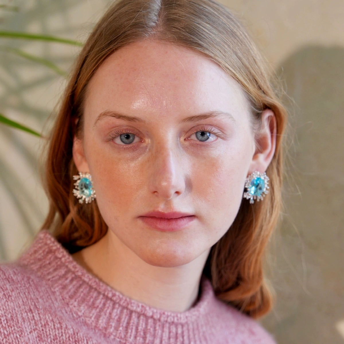 "Snow Country" Hollow Snowflake Sky Sapphire Earrings Wax Inlaid Zircon Exquisite Winter Atmosphere Gift