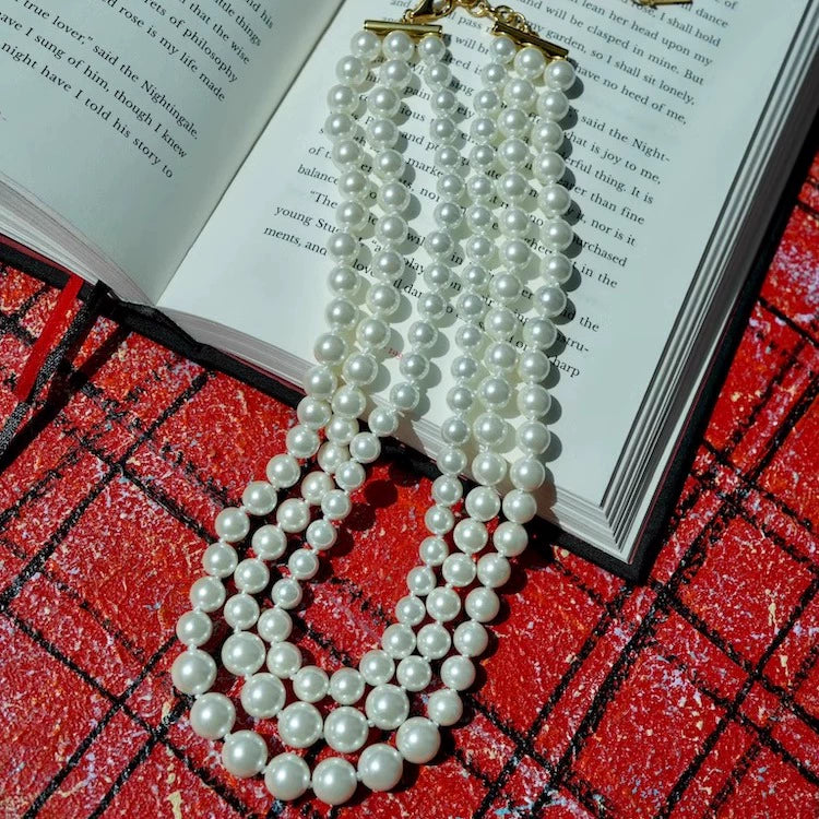 "The Queen's Life" Retro multi-layer glass pearl necklace classic tower chain gorgeous European palace style three layers