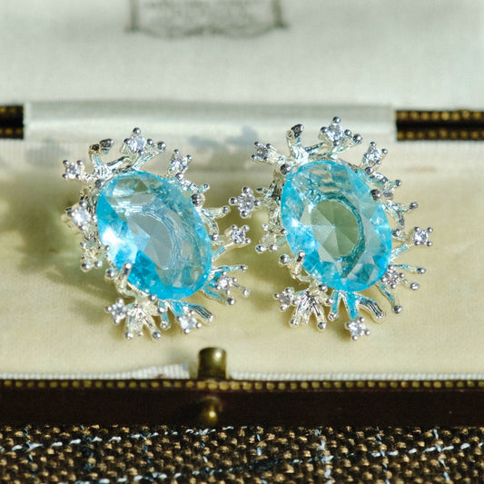 "Snow Country" Hollow Snowflake Sky Sapphire Earrings Wax Inlaid Zircon Exquisite Winter Atmosphere Gift