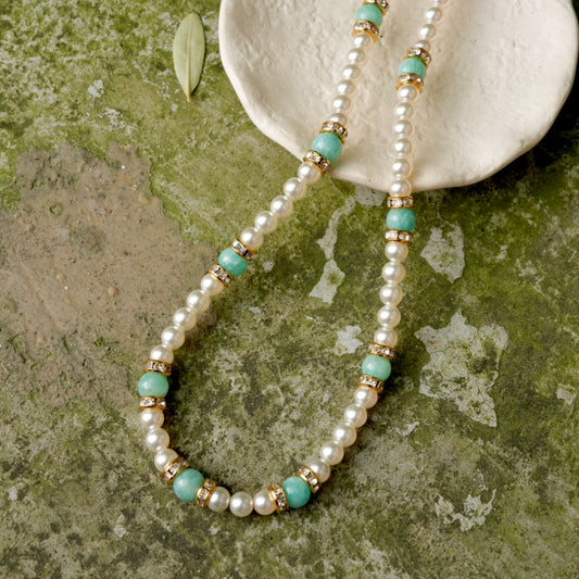 "Yingtaoyulan" French literary pearl necklace pink blue rhodonite amazonite light luxury spring and summer all-match fresh