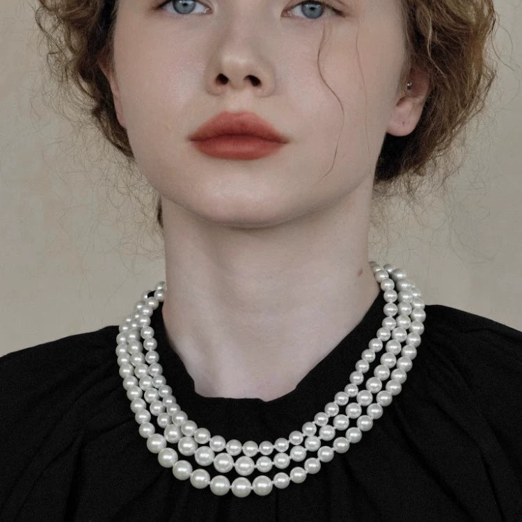 "The Queen's Life" Retro multi-layer glass pearl necklace classic tower chain gorgeous European palace style three layers