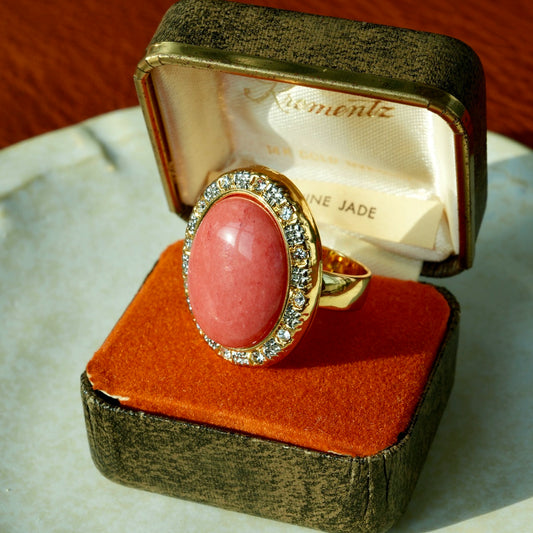 Light Jewelry Line "Hugh Hammersley" Vintage Oval Open Ring Gold and Silver Two-tone Gold-plated Watermelon Red