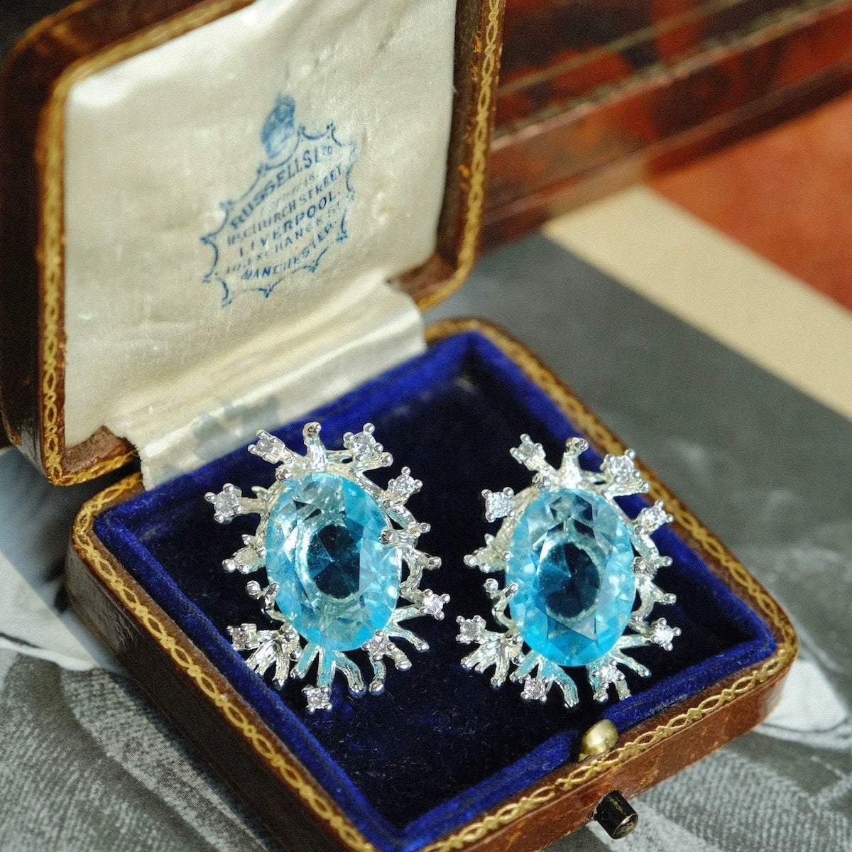 "Snow Country" Hollow Snowflake Sky Sapphire Earrings Wax Inlaid Zircon Exquisite Winter Atmosphere Gift