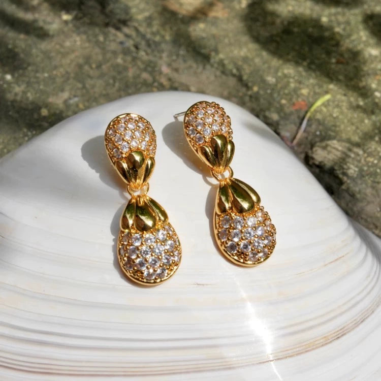 "Waltz Ball" medieval Di@r palace style wax inlaid zircon pendant earrings gold full diamond heavy luxury