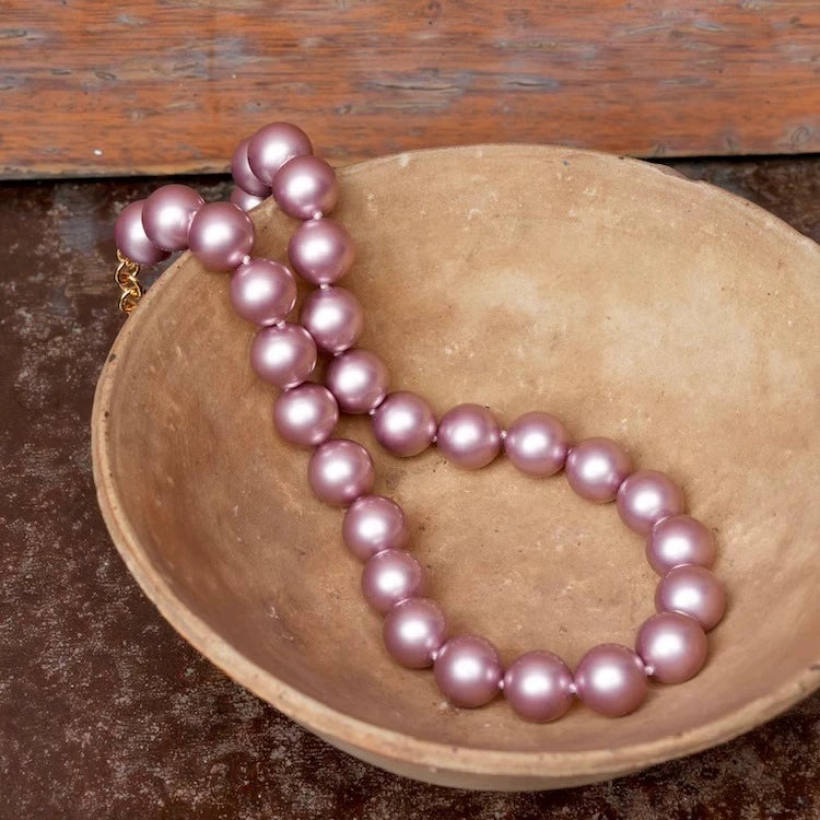 "The Daughter of the Sea" series Edison pink purple imported upgraded glass pearl necklace hand-knotted