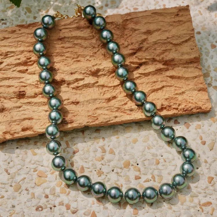 "The Daughter of the Sea" series Tahitian gray-green imported upgraded glass pearl necklace hand-knotted