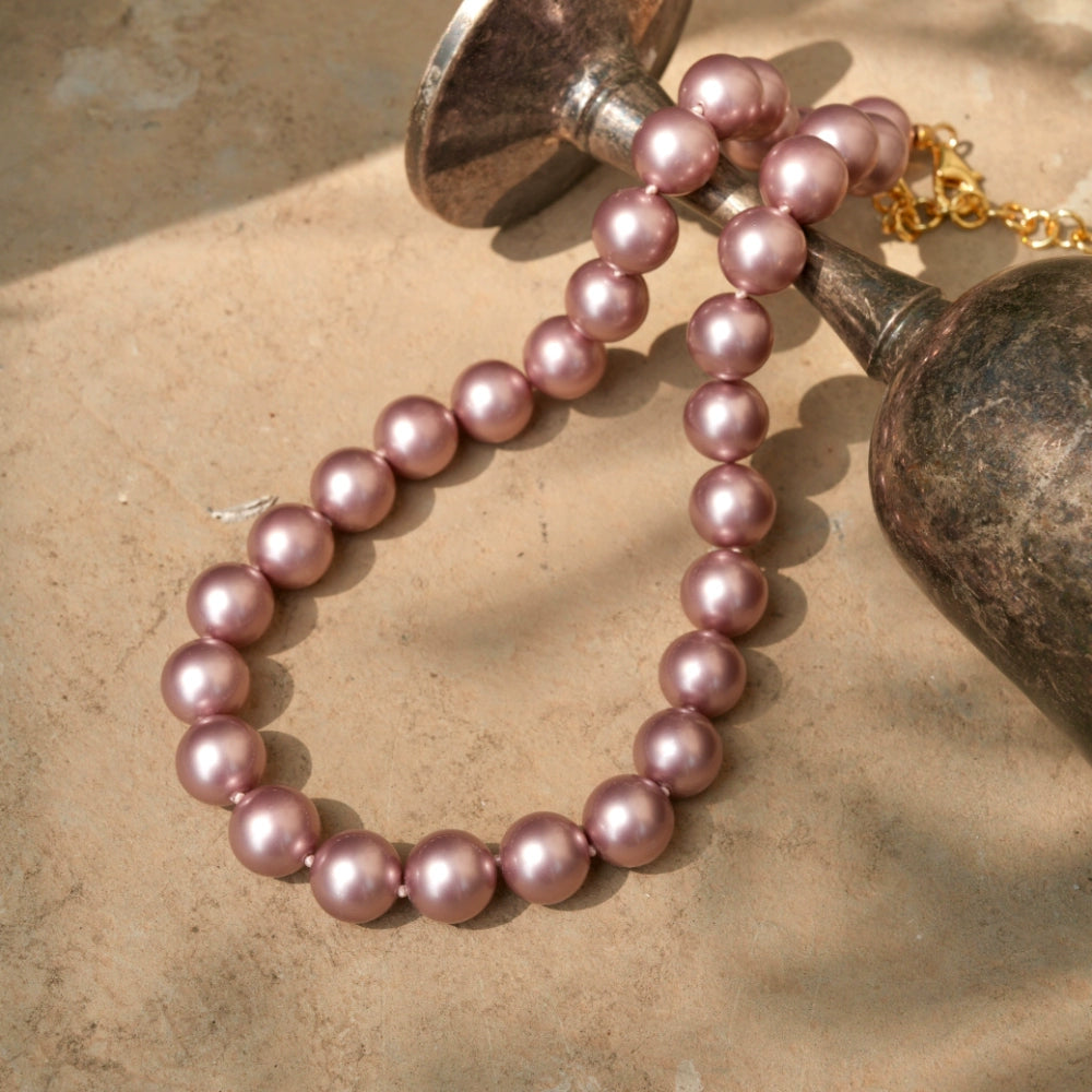 "The Daughter of the Sea" series Edison pink purple imported upgraded glass pearl necklace hand-knotted