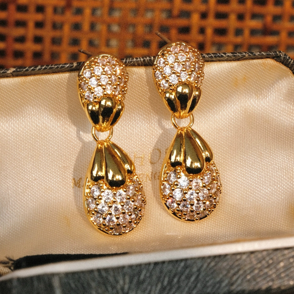 "Waltz Ball" medieval Di@r palace style wax inlaid zircon pendant earrings gold full diamond heavy luxury