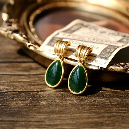 "King's Lake" Vintage original homemade vintage earrings emerald water drop spring and summer ear clips