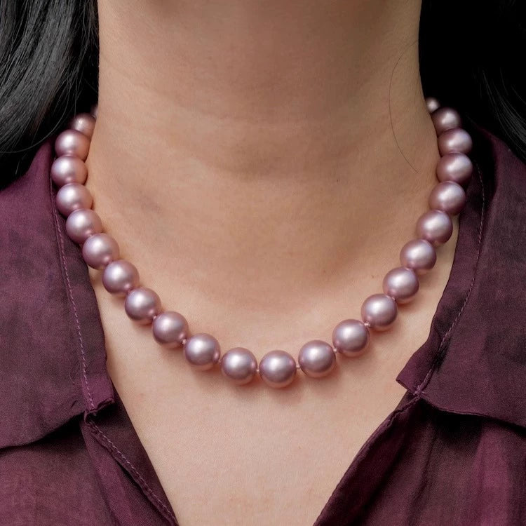 "The Daughter of the Sea" series Edison pink purple imported upgraded glass pearl necklace hand-knotted