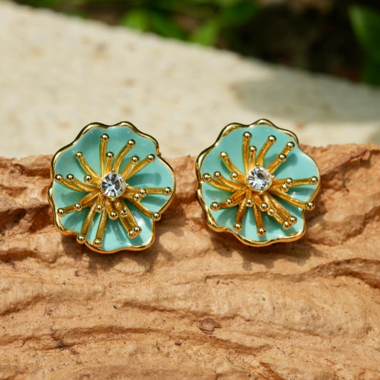 "Celadon Lotus" original sky blue handmade enamel earrings Mint Mambo summer lotus new Chinese ear clip