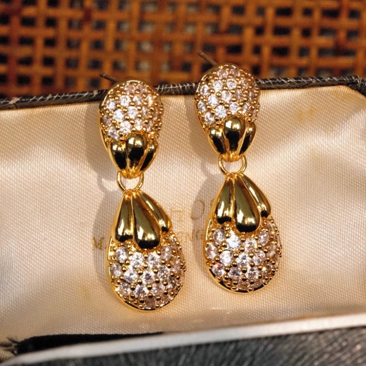 "Waltz Ball" medieval Di@r palace style wax inlaid zircon pendant earrings gold full diamond heavy luxury