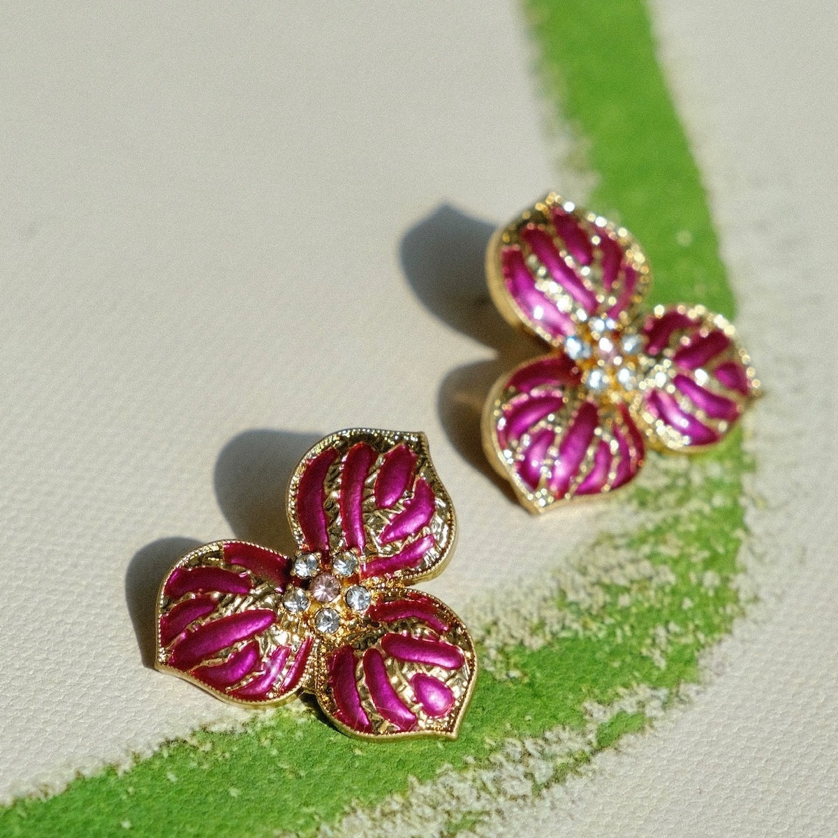 "Orchid" Di@r classic replica French retro handmade enamel flower earrings Rose red New Year gift