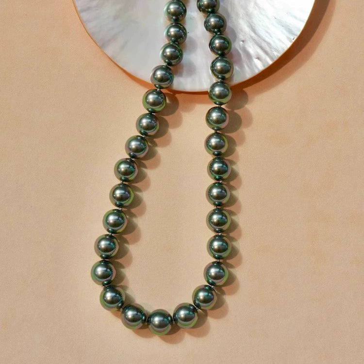 "The Daughter of the Sea" series Tahitian gray-green imported upgraded glass pearl necklace hand-knotted