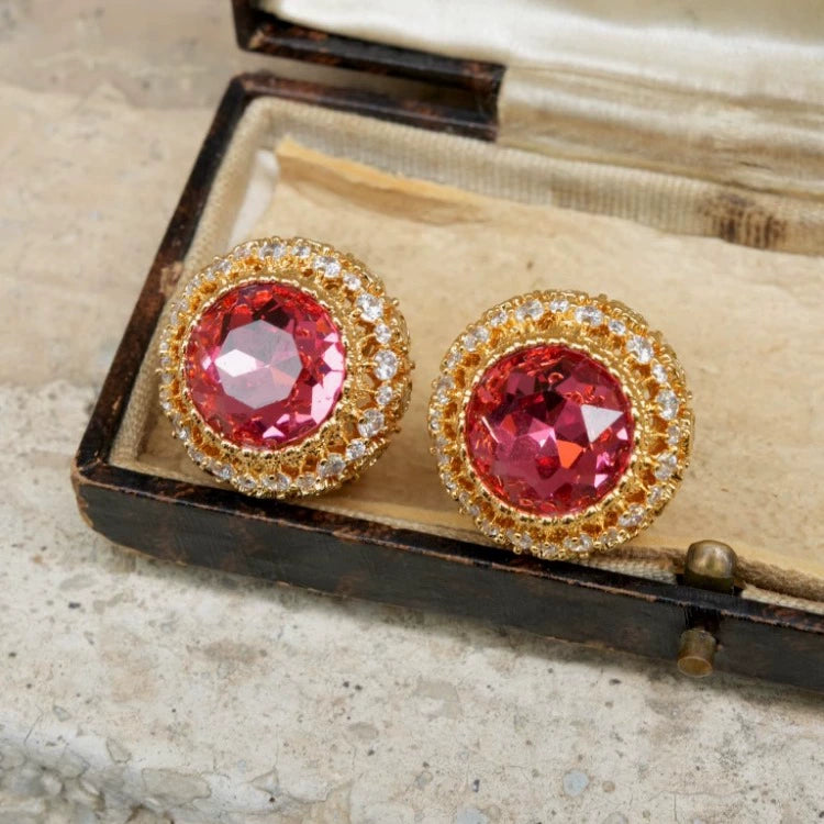 Antique line "Marie Antoinette" Butcher @ Ti replica pink gemstone earrings wax inlaid zircon Rococo court style