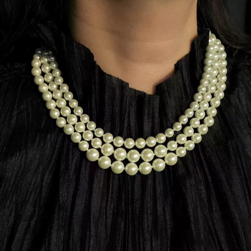 "The Queen's Life" Retro multi-layer glass pearl necklace classic tower chain gorgeous European palace style three layers