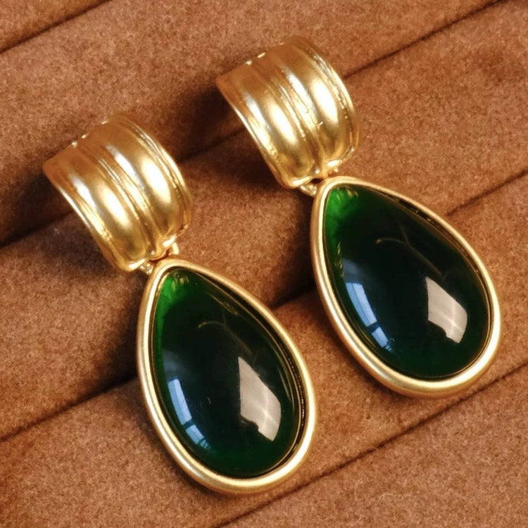 "King's Lake" Vintage original homemade vintage earrings emerald water drop spring and summer ear clips