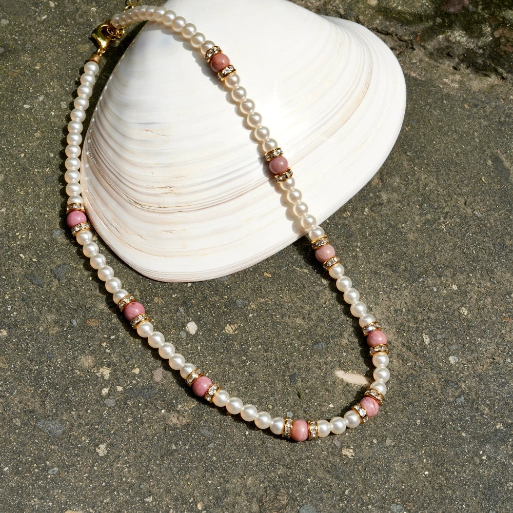 "Yingtaoyulan" French literary pearl necklace pink blue rhodonite amazonite light luxury spring and summer all-match fresh