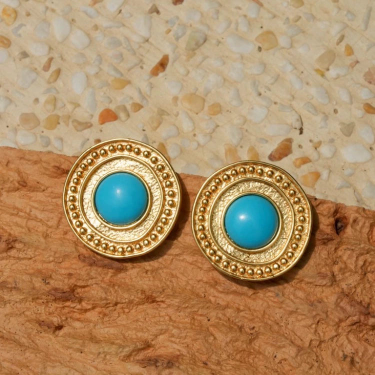 "Source of Civilization" Medieval design turquoise irregular round earrings fog gold high-end exotic style earrings