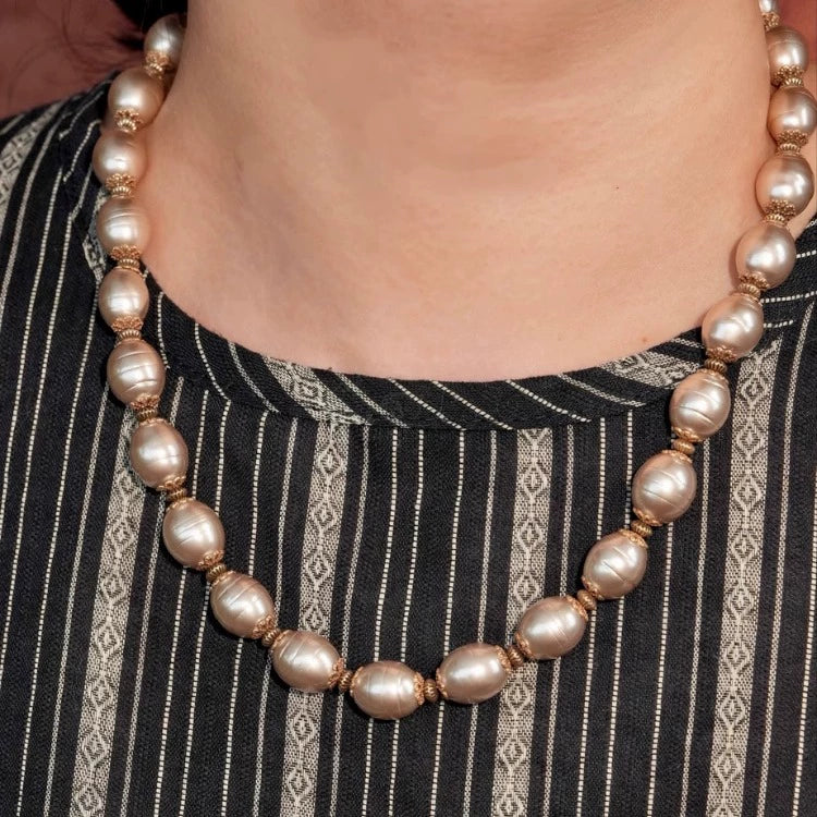 "Cordoba" retro old thread glass pearl necklace champagne gold high-grade pearl necklace autumn and winter