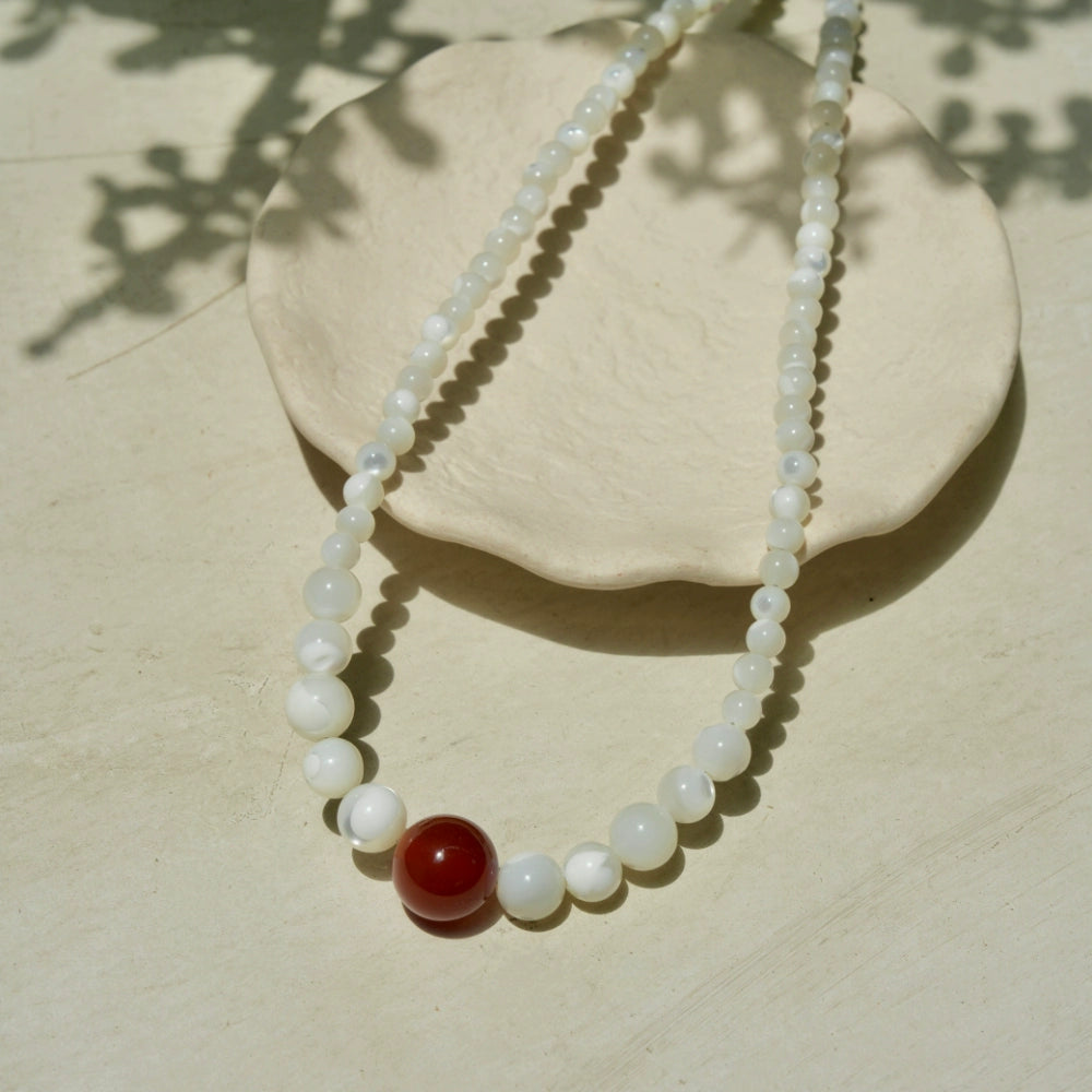 "Xia Yulu" New Chinese Red Agate Jade Shell Bead Bracelet Necklace National Style Zen Oriental Ancient Charm Set